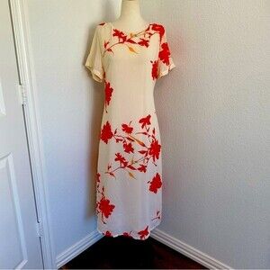 Premier International Maxi Dress Wrap Red Orange Floral Sexy Lightweight 10/12